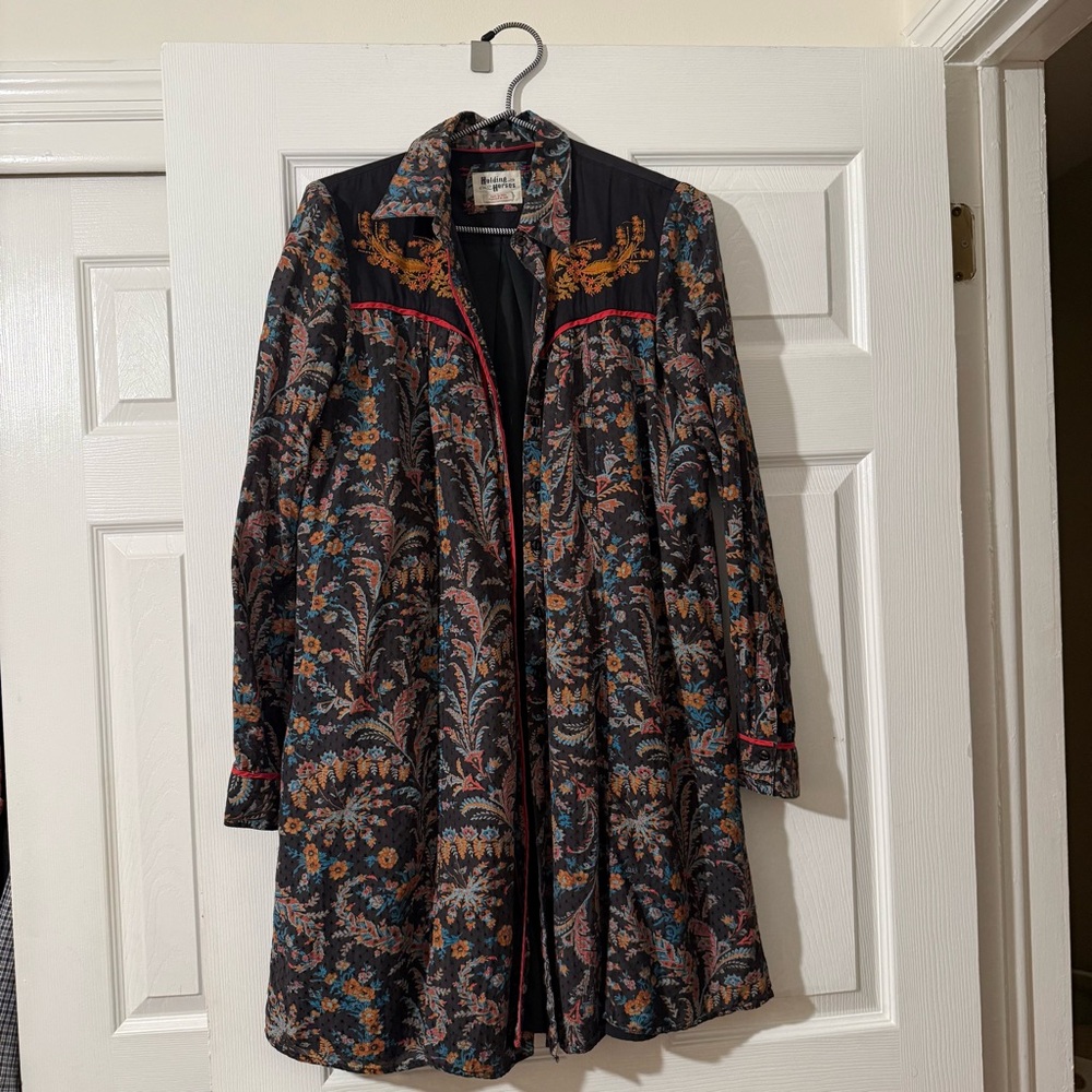 Anthropology Holding Horses Floral Embroidered Buttoned Dress